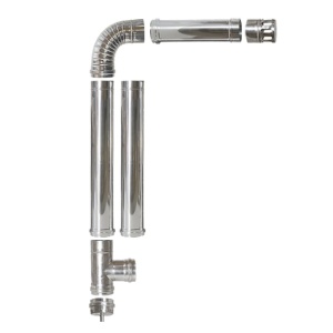 Kit cos fum de interior simplu perete Termax pentru centrale cu peleti, din inox, Ø 120 mm, conectare centrala - cos fum exterior, model P1