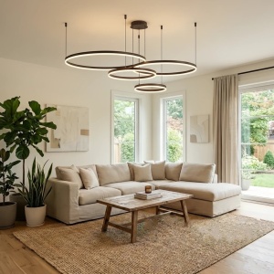 Lustra LED, Culoare Maro Inchis, 3 cercuri 60+40+30 cm cu telecomanda, WIFI 2.4G lumina/rece/calda/neutra intensitate reglabila - Img 2