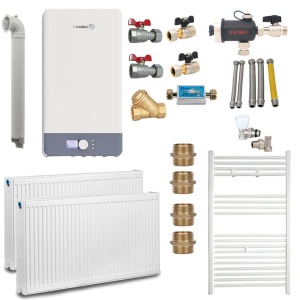 Pachet apartament cu 1 camera, centrala termica pe gaz in condensare Fondital Antea Next KC 26 kW, Calorifere, Termostat Inteligent, Set robineti calorifere, Kit evacuare inclus si Kit complet armaturi montaj