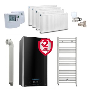 Pachet apartament cu 3 camere, centrala Ariston ALTEAS ONE+ NET, 24 kW, Wi-fi, Clasa A+, Kit de evacuare inclus + Termostat ambient fara fir Honeywell DT92A + 2 ani extragarantie, Calorifere, Set robineti tur/retur
