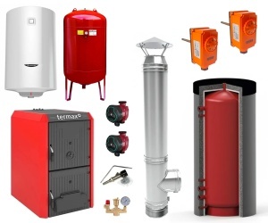 Pachet centrala/Cazan fonta Termax Bio 34 kW, biomasa, Ø 147 mm, volum apa 48 litri, Regulator de tiraj si Grup siguranta inclus, Pompe Recirculare, Boiler termoelectric si Cos de fum din inox cu dublu perete, inaltime 6 metri, diametru interior ⌀200 mm