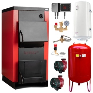 Pachet Centrala/Cazan pe lemn Termax 30 kW, cu ardere standard, volum manta apa 90 litri, boiler termoelectric, grup siguranta, pompe recirculare, regulator de tiraj, vas expansiune, supapa termica, controler