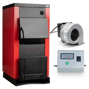 Pachet Centrala/Cazan pe lemn Termax 70 kW, cu ardere standard, volum manta apa 175 litri, cu sistem de automatizare si ventilator pentru tiraj fortat/controlat
