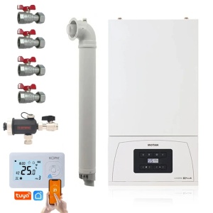 Pachet centrala termica pe gaz in condensare Motan Condens KPlus C38GC20V1, 20 kW, incalzire si ACM, Termostat wireless, Robineti si Filtru antimagnetita