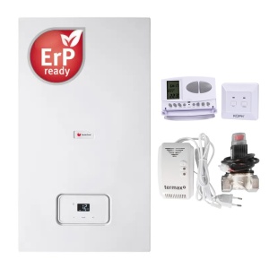 Pachet centrala termica pe gaz in condensare Saunier Duval Semia 25-A, 19.1 kW, Termostat ambiental KOPH CT7W, Kit senzor gaz si electrovalva 3/4", Kit evacuare inclus