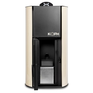 Pachet termosemineu cu peleti KOPH PM 25 kW Fiama, buncar peleti 25 kg, pompa recirculare si vas expansiune incorporate, Crem
