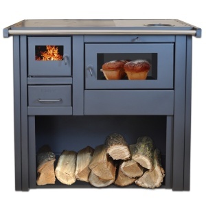 Pachet soba pe lemn Termax Nobil, 7.12 kW, evacuare pe dreapta, cuptor integrat, randament 81.27%, 47 m², Bej, set accesorii, aspirator cenusa si suport lemne foc metalic Termax M - Img 2
