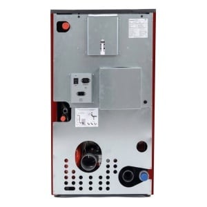 Pachet termosemineu cu peleti Termax Kamin PM 15 kW, 120 mp, buncar peleti 30 kg, volum apa 30 litri, diametru cos fum ⌀80 mm, vas expansiune si pompa recirculare incluse, Sursa KOPH 700 W + Stecher Schuko cu protectie la joasa si inalta tensiune, Bordo - Img 7