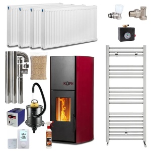 Pachet termosemineu pe peleti KOPH PM 12 kW, 80 mp, buncar peleti 12 kg, diametru cos fum ⌀80 mm, pompa recirculare si vas expansiune incorporate, Bordo, Calorifere, Grup siguranta