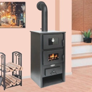 Pachet termosoba pe lemn Termax Codru, 24.43 kW, cuptor integrat, randament 85.10%, 155 m², Antracit si suport lemne foc metalic Termax M cu design vertical si robust, 50 x 40 x 36 cm - Img 3