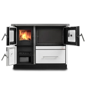 Pachet termosoba pe lemn Termax Maria 25 kW din otel, evacuare pe dreapta, cuptor, design modern si functional, 150 mp, Alb, Grup siguranta, Vas expansiune, Supapa termica si Pompa recirculare - Img 4