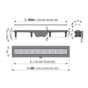 Rigola pentru dus Simple, Alcaplast, 650 mm, APZ8-650M
