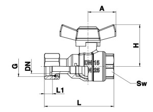 Robinet cu bila HERZ cu semiolandez, FI-FI Ø 1/2" nr. 2, PN25, actionare fluture - Img 2
