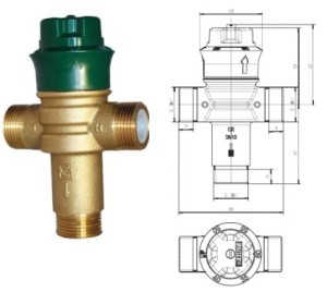 Robinet termostatic antioparire HERZ 3/4", cu 3 cai, pentru apa calda