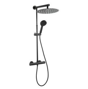 Sistem de dus Trevi cu baterie termostatata, fixare ajustabila pe inaltime, functia FerroEasyClean, Negru mat