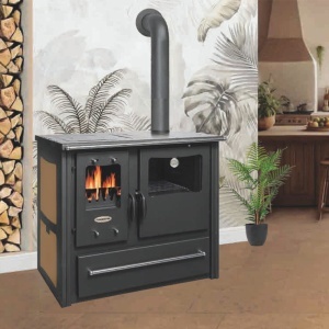 Soba pe lemn Termax Rustik, Fonta, 9.5 kW, evacuare pe dreapta, cuptor integrat, randament 76.1%, 63 m², Bej - Img 3