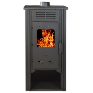 Termosemineu pe lemn Termax Hydra, 6.5 kW, randament 75.5%, 43 m², spatiu depozitare lemne, Rosu