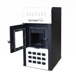 Termosemineu pe peleti Termax Kamin ECO, 25 kW, 160 mp, buncar peleti 45 kg, volum apa 42 litri, diametru cos fum ⌀80 mm, vas expansiune si pompa recirculare incluse, Alb - Img 4