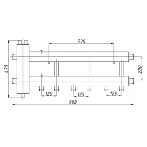 Ansamblu distribuitor + Butelie de egalizare 1 1/4" - 1", 3+1 cai, iesiri jos, Termax KSH32D125.200 - Img 2