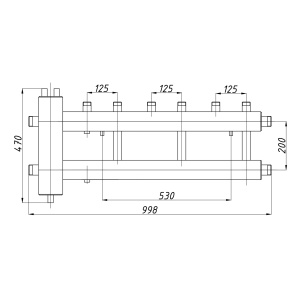 Ansamblu distribuitor + Butelie de egalizare 1 1/4" - 1", 3+1 cai, iesiri sus, Termax KSH32G125.200 - Img 2