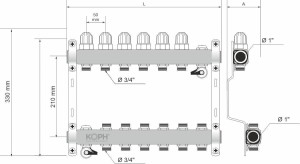 Ansamblu distribuitor pentru corpuri de incalzire, 10 cai, KOPH, inox 1" - Img 2