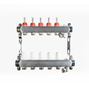 Ansamblu distribuitor pentru incalzire in pardoseala, 5 cai, KOPH, inox 1"