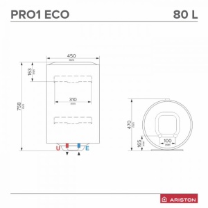 Boiler electric Ariston PRO1 ECO 80 V 1.8K, 80 litri, 1800 W, montaj vertical, 3201886 - Img 3