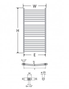 Calorifer (radiator) de baie Termax 600/1490 tip scarita, otel, curbat + suport prosop 1082 W, curbat