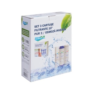 Cartuse filtrare apa Aquapur PUR3, carbune activ granular, pentru sistem filtrare, filtrare compusi organici, imbunatatire gust si miros, 8 l/min, 10 microni, 3 buc/pachet