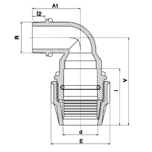 Cot PEHD, Ø40 mm x 1 1/4 E, 90º, PN16