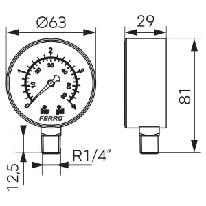 Manometru radial Ferro M6304R, 63 mm, 1/4", 0-4 bar - Img 2
