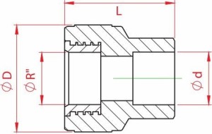 Mufa teava PPR alb, Ø32 - 1 I, filet interior, PN25