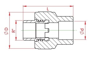 Mufa teava PPR alb, Ø40 - 1 1/4 E, filet exterior, PN25