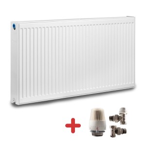 Pachet calorifer (radiator) din otel KOPH, tip 22, 400/2000 mm, 3226 W + Cap termostatic si 2 robineti tur-retur