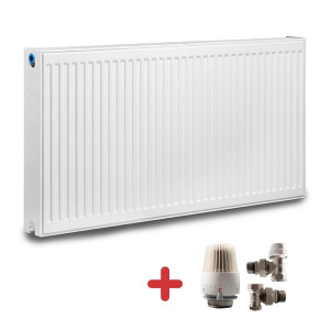 Pachet calorifer (radiator) din otel KOPH, tip 22, 400/2000 mm, 3226 W + Cap termostatic si 2 robineti tur-retur - Img 2