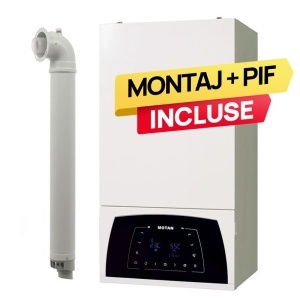 Pachet centrala termica pe gaz in condensare 25 kW, Motan Condens Plus 100 25 C38GC25V1XP4, schimbator din otel inoxidabil, Kit de evacuare inclus + 2 ani Extra Garantie + Montaj + PIF (valabil pentru NEAMT, IASI si BARLAD)