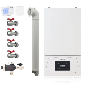 Pachet centrala termica pe gaz in condensare Motan Condens KPlus C38GC20V1, 20 kW, incalzire si ACM, Termostat wireless SENNA 270 RF, Robineti si Filtru antimagnetita