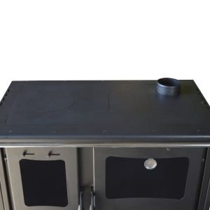 Pachet soba pe lemn Termax Rustik, Fonta, 9.5 kW, evacuare pe dreapta, cuptor integrat, randament 76.1%, 63 m², Bordo, set accesorii, aspirator cenusa si suport lemne foc metalic Termax XL - Img 6