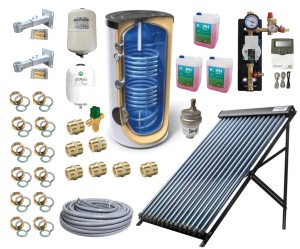 Pachet Solar Family Comfort 200 - Colector solar cu 24 tuburi vidate echipate cu heat-pipe, Termax Solar, Boiler stativ Tesy 200 litri, Grup pompare, Vas expansiune sanitar si Vas expansiune solar