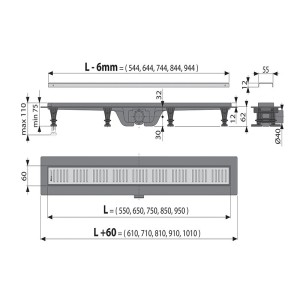 Rigola pentru dus Alcaplast, Simple, 650 mm, APZ10-650M