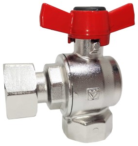 Robinet cu bila colt HERZ, FI-FI Ø 1" nr. 2, PN25, actionare fluture, rosu - Img 1