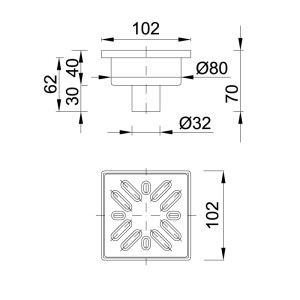 Sifon pardoseala vertical Ø32 mm, 100 x 100 mm, gratar inox, STYRON STY509RM