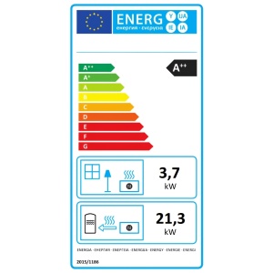 Termosemineu pe peleti Termax Kamin ECO, 25 kW, 160 mp, buncar peleti 45 kg, volum apa 42 litri, diametru cos fum ⌀80 mm, vas expansiune si pompa recirculare incluse, Crem - Img 2