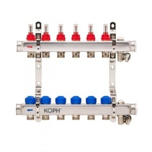 Ansamblu distribuitor pentru incalzire in pardoseala, 6 cai, inox 1", KOPH/Jurgen