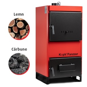 Centrala/Cazan pe lemn/carbune KOPH Panzzer 30 kW/35 kW cu regulator de tiraj inclus, Ø 130 mm, volum manta apa 70 litri