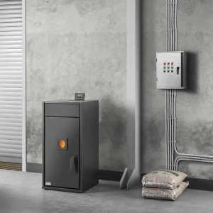 Centrala peleti TEBA TP-25, 25 KW, 170 mp, buncar peleti 40 kg, diametru cos fum ⌀80 mm, 1002 x 560 x 570 mm, Negru