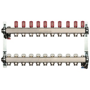 Distribuitor pentru incalzire pardoseala, 10 cai, HERZ, inox 1", cu iesire G 3/4