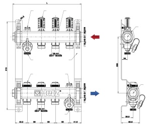 Distribuitor pentru incalzire pardoseala, 13 cai, HERZ, inox 1", cu iesire G 3/4 - Img 2