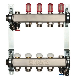 Distribuitor pentru incalzire pardoseala, 4 cai, HERZ, inox 1", cu iesire G3/4