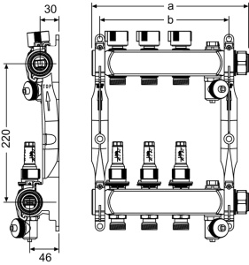 Distribuitor pentru incalzire pardoseala,TECEfloor SLQ RECTANGULAR otel inoxidabil, cu debitmetre, complet echipat 7 cai x 3/4" x 1" - Img 2